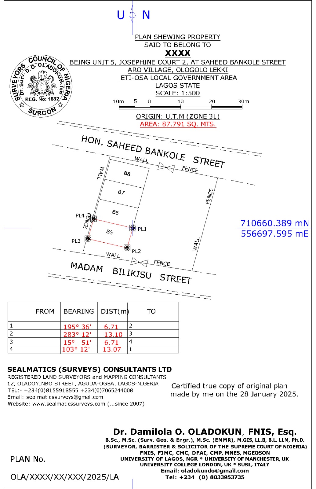 Sealmatics Cadastral Survey Plan